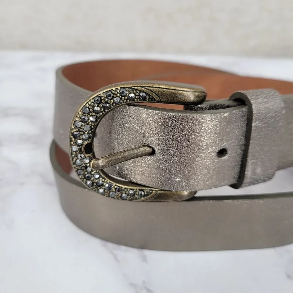 Fossil Metallic Belt with Rhinestone Embellished Buckle Antiqued Brass